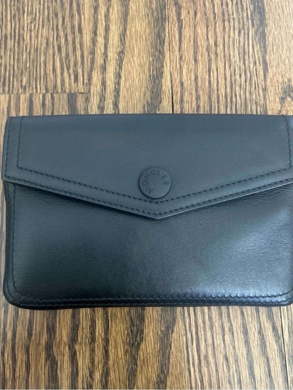 Moncler Black Leather Snap-Front Envelope Clutch